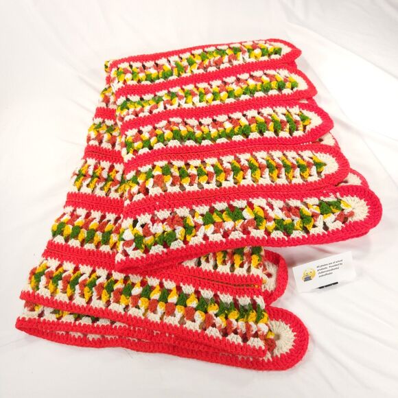 Vintage Handmade Afghan Blanket Crochet Knit Striped 46 x 68 Orange Multi - Picture 3 of 8
